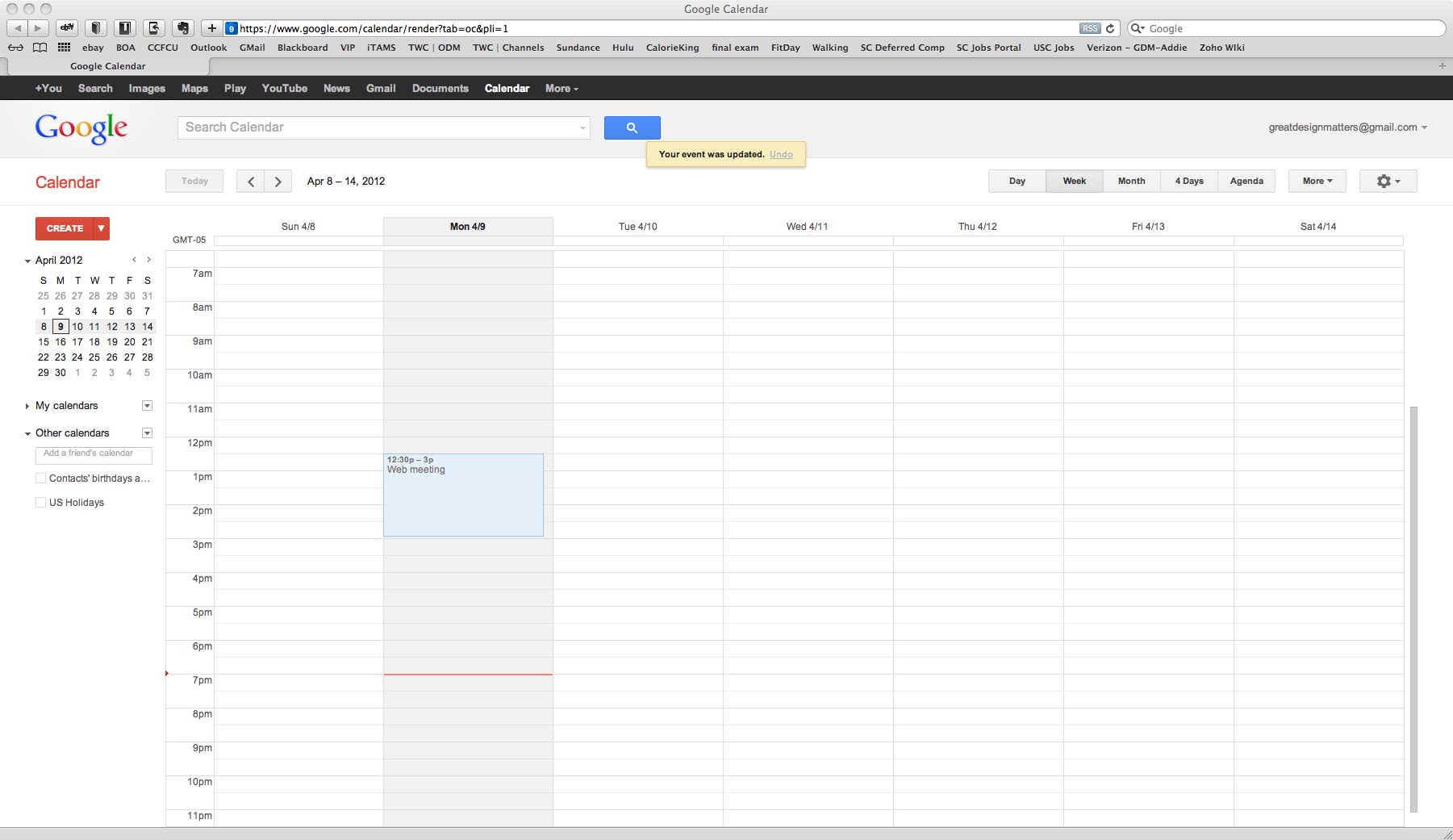 Larger view of Google Calendar site window