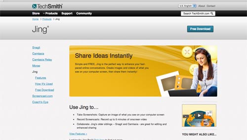 Sample screen from Jing site