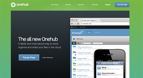 OneHub site screen