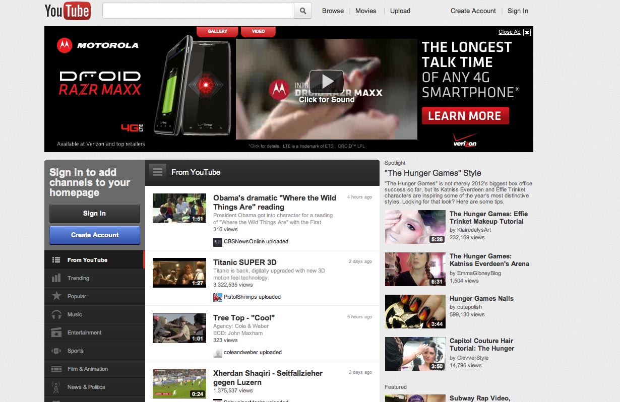 Larger view of YouTube site window