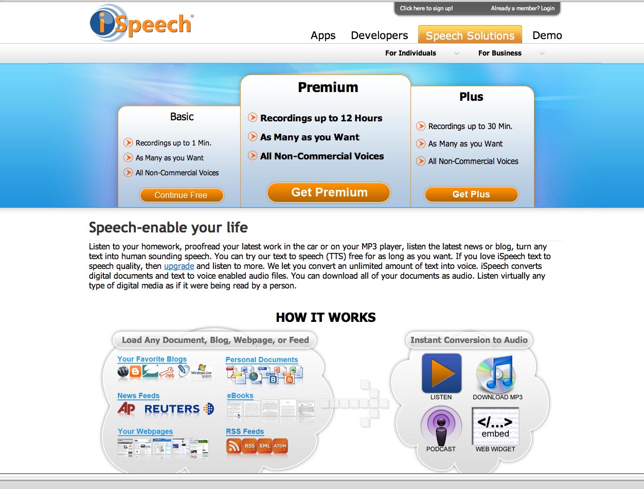 Larger view of iSpeech site window