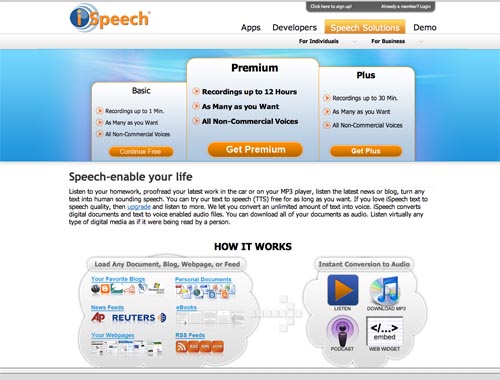 iSpeech site screen