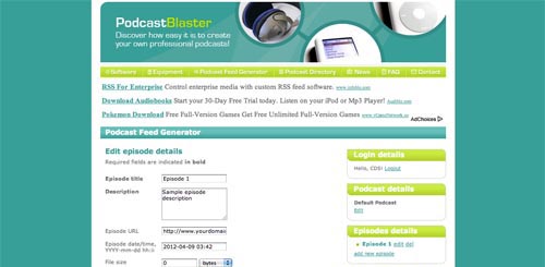 Podcast blaster site screen